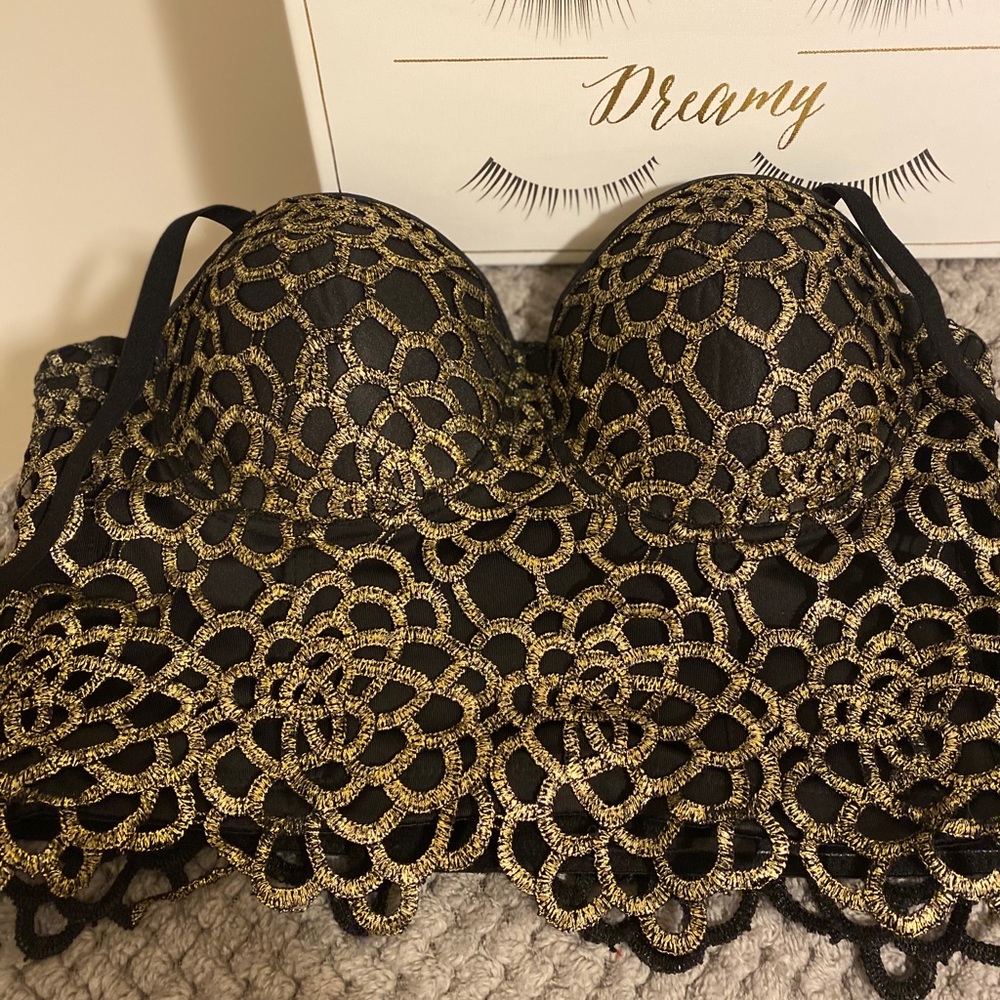 Gold Embroidered Bustier- Cleo Tops